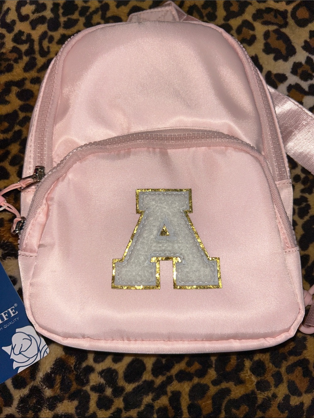 Kids Pink Mini Backpack with Gold-Trim 'A' Patch - Unbranded